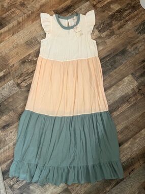 Hem & Thread Colorblock Flutter Maxi Dress - Beige, Peach & Sage
